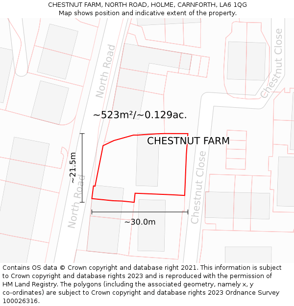 CHESTNUT FARM, NORTH ROAD, HOLME, CARNFORTH, LA6 1QG: Plot and title map