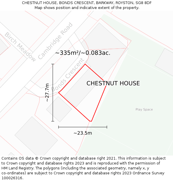 CHESTNUT HOUSE, BONDS CRESCENT, BARKWAY, ROYSTON, SG8 8DF: Plot and title map