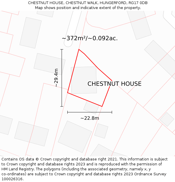 CHESTNUT HOUSE, CHESTNUT WALK, HUNGERFORD, RG17 0DB: Plot and title map