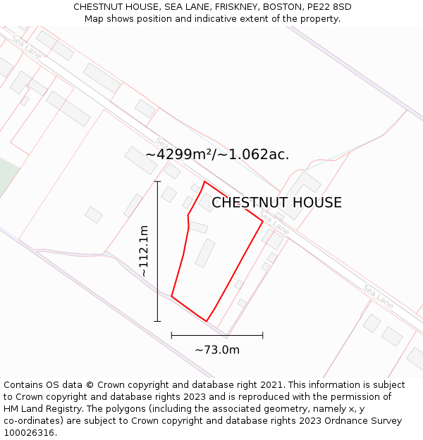 CHESTNUT HOUSE, SEA LANE, FRISKNEY, BOSTON, PE22 8SD: Plot and title map