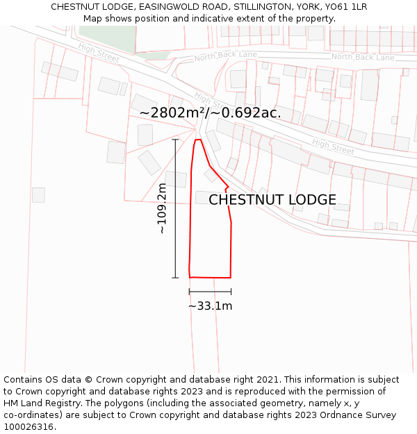 CHESTNUT LODGE, EASINGWOLD ROAD, STILLINGTON, YORK, YO61 1LR: Plot and title map