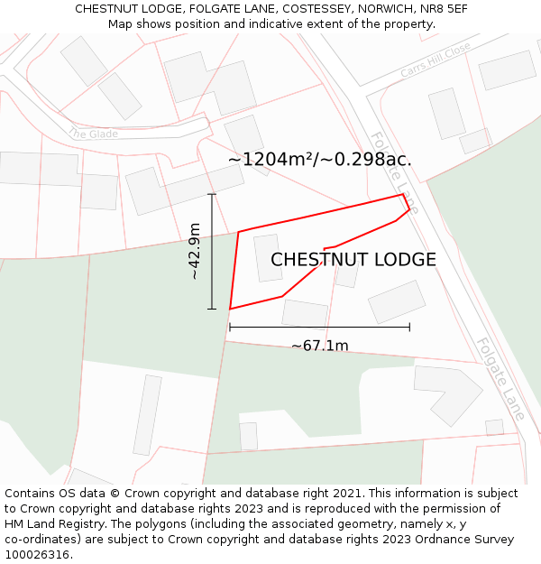 CHESTNUT LODGE, FOLGATE LANE, COSTESSEY, NORWICH, NR8 5EF: Plot and title map