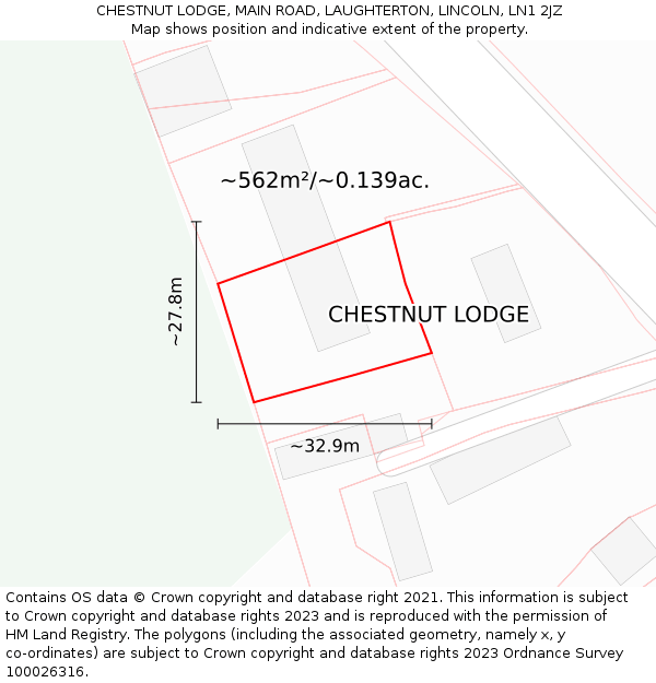 CHESTNUT LODGE, MAIN ROAD, LAUGHTERTON, LINCOLN, LN1 2JZ: Plot and title map
