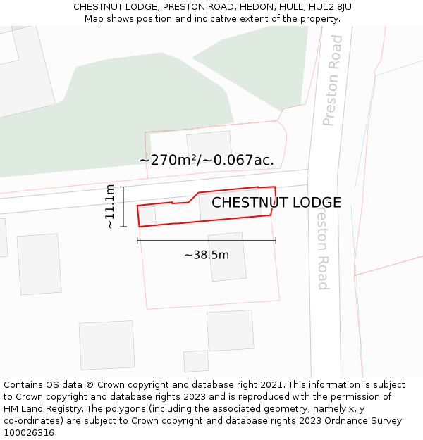 CHESTNUT LODGE, PRESTON ROAD, HEDON, HULL, HU12 8JU: Plot and title map