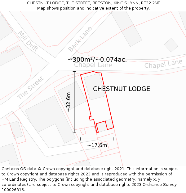 CHESTNUT LODGE, THE STREET, BEESTON, KING'S LYNN, PE32 2NF: Plot and title map