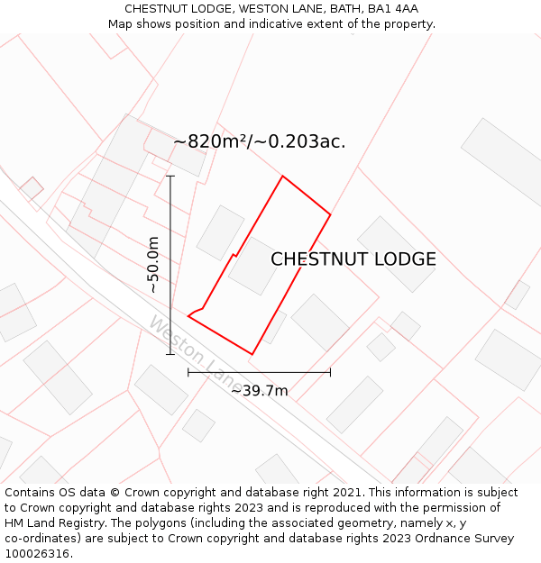 CHESTNUT LODGE, WESTON LANE, BATH, BA1 4AA: Plot and title map