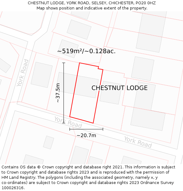 CHESTNUT LODGE, YORK ROAD, SELSEY, CHICHESTER, PO20 0HZ: Plot and title map