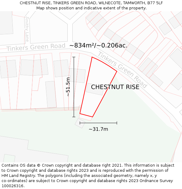 CHESTNUT RISE, TINKERS GREEN ROAD, WILNECOTE, TAMWORTH, B77 5LF: Plot and title map