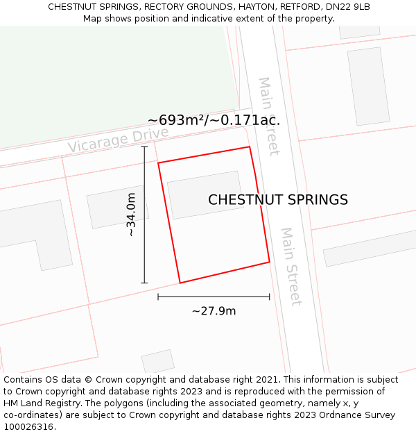 CHESTNUT SPRINGS, RECTORY GROUNDS, HAYTON, RETFORD, DN22 9LB: Plot and title map
