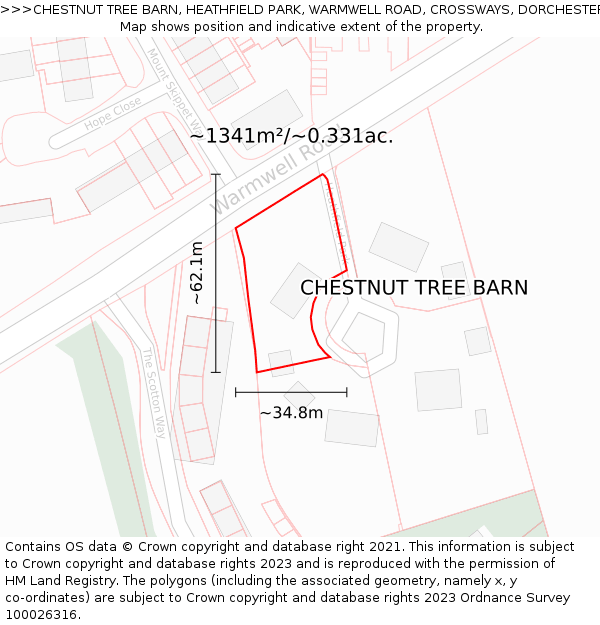 CHESTNUT TREE BARN, HEATHFIELD PARK, WARMWELL ROAD, CROSSWAYS, DORCHESTER, DT2 8BS: Plot and title map