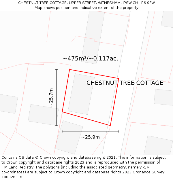 CHESTNUT TREE COTTAGE, UPPER STREET, WITNESHAM, IPSWICH, IP6 9EW: Plot and title map