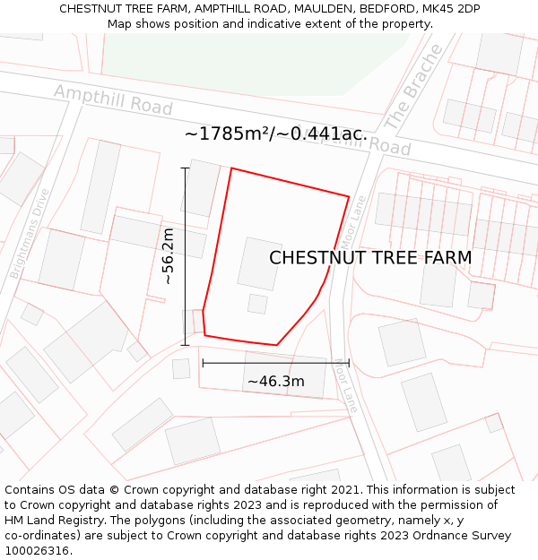 CHESTNUT TREE FARM, AMPTHILL ROAD, MAULDEN, BEDFORD, MK45 2DP: Plot and title map