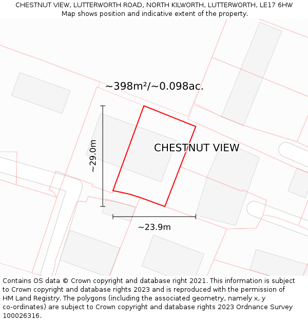 CHESTNUT VIEW, LUTTERWORTH ROAD, NORTH KILWORTH, LUTTERWORTH, LE17 6HW: Plot and title map