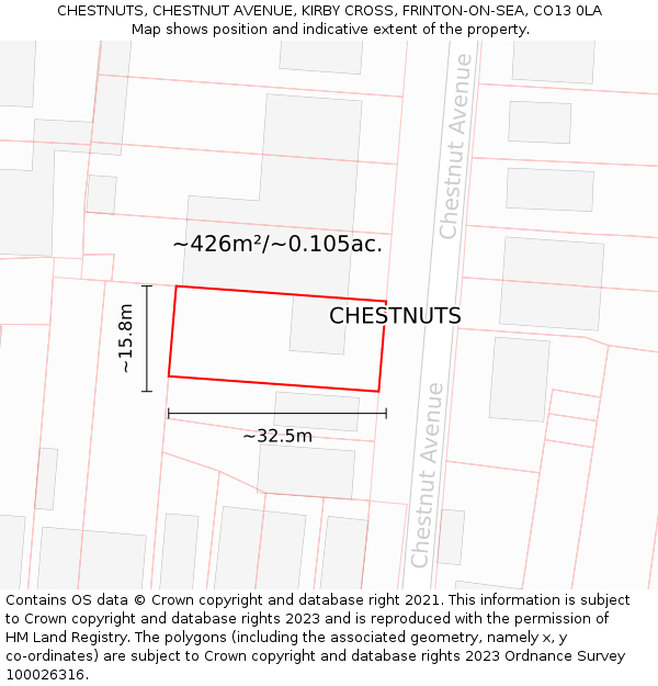 CHESTNUTS, CHESTNUT AVENUE, KIRBY CROSS, FRINTON-ON-SEA, CO13 0LA: Plot and title map