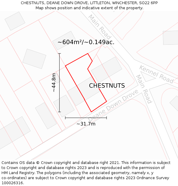 CHESTNUTS, DEANE DOWN DROVE, LITTLETON, WINCHESTER, SO22 6PP: Plot and title map
