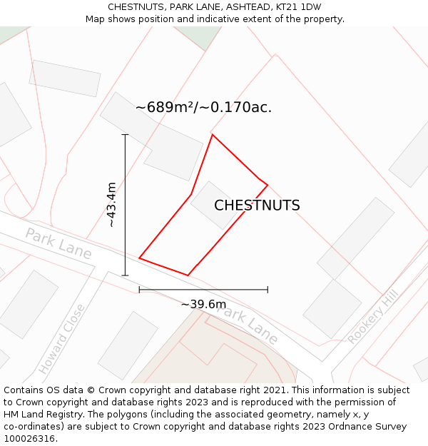 CHESTNUTS, PARK LANE, ASHTEAD, KT21 1DW: Plot and title map
