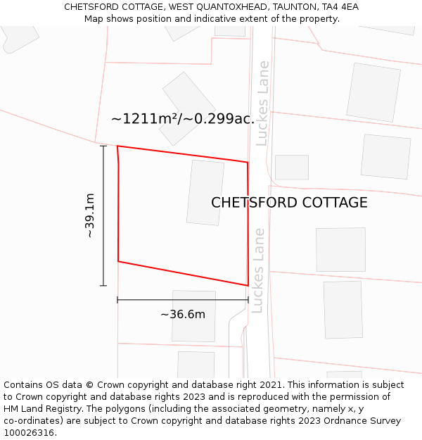 CHETSFORD COTTAGE, WEST QUANTOXHEAD, TAUNTON, TA4 4EA: Plot and title map