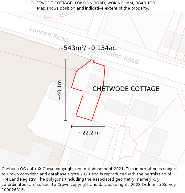 CHETWODE COTTAGE, LONDON ROAD, WOKINGHAM, RG40 1SR: Plot and title map
