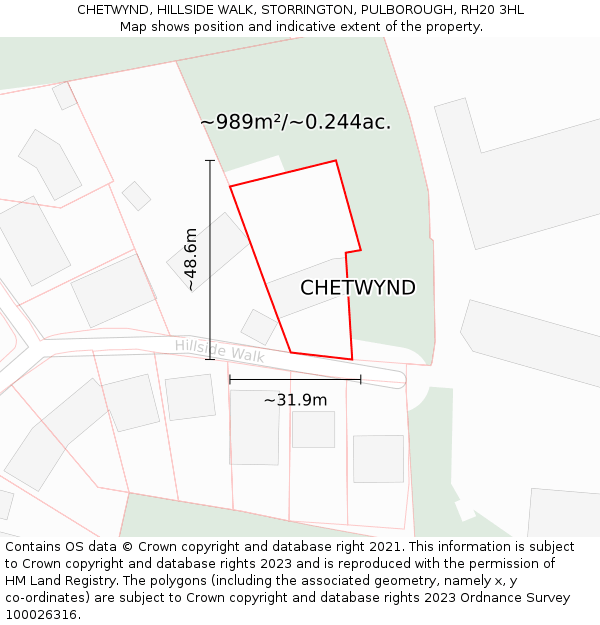 CHETWYND, HILLSIDE WALK, STORRINGTON, PULBOROUGH, RH20 3HL: Plot and title map
