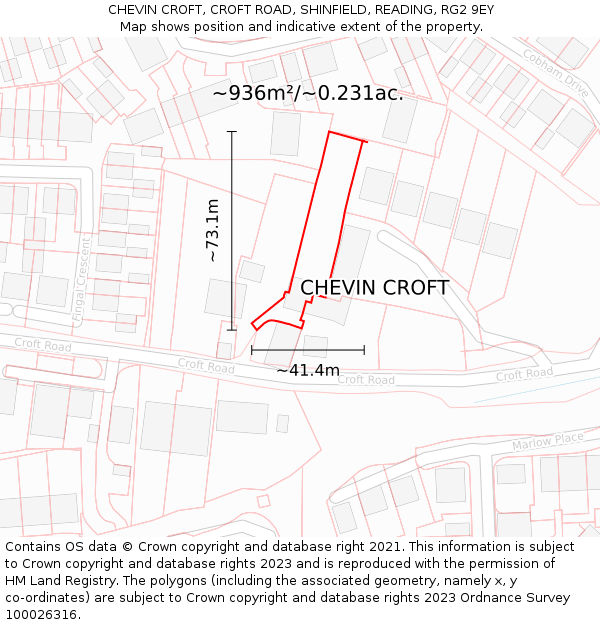 CHEVIN CROFT, CROFT ROAD, SHINFIELD, READING, RG2 9EY: Plot and title map