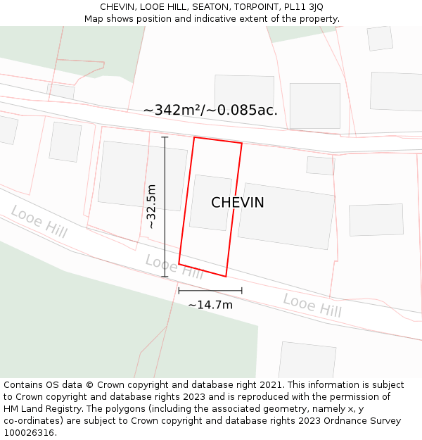 CHEVIN, LOOE HILL, SEATON, TORPOINT, PL11 3JQ: Plot and title map