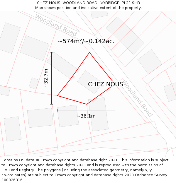 CHEZ NOUS, WOODLAND ROAD, IVYBRIDGE, PL21 9HB: Plot and title map