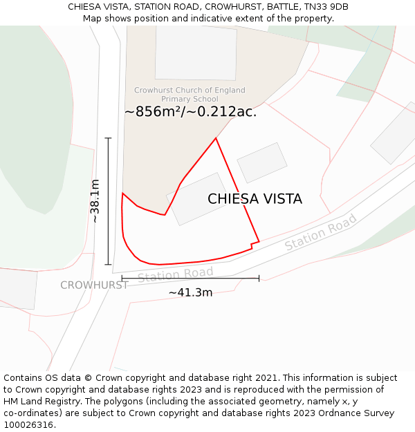 CHIESA VISTA, STATION ROAD, CROWHURST, BATTLE, TN33 9DB: Plot and title map