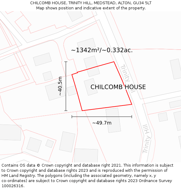 CHILCOMB HOUSE, TRINITY HILL, MEDSTEAD, ALTON, GU34 5LT: Plot and title map