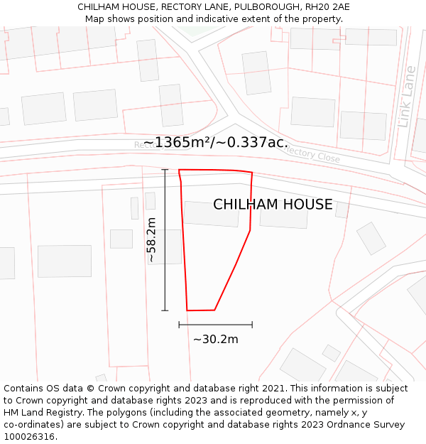CHILHAM HOUSE, RECTORY LANE, PULBOROUGH, RH20 2AE: Plot and title map