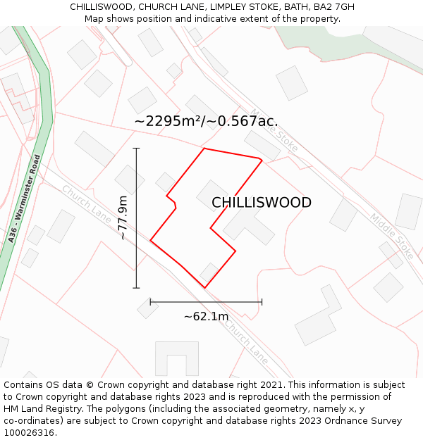 CHILLISWOOD, CHURCH LANE, LIMPLEY STOKE, BATH, BA2 7GH: Plot and title map