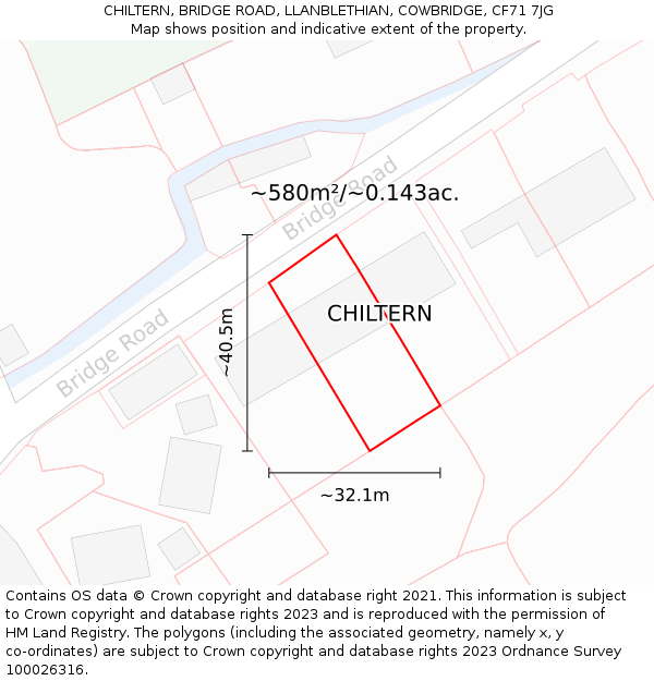 CHILTERN, BRIDGE ROAD, LLANBLETHIAN, COWBRIDGE, CF71 7JG: Plot and title map
