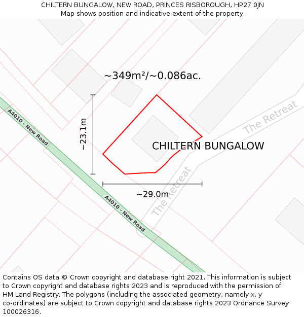 CHILTERN BUNGALOW, NEW ROAD, PRINCES RISBOROUGH, HP27 0JN: Plot and title map