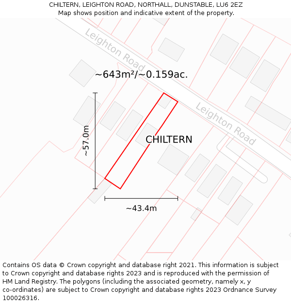 CHILTERN, LEIGHTON ROAD, NORTHALL, DUNSTABLE, LU6 2EZ: Plot and title map