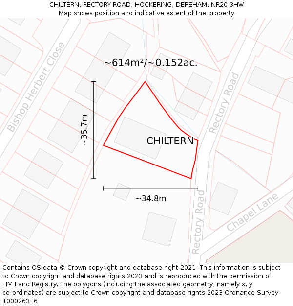 CHILTERN, RECTORY ROAD, HOCKERING, DEREHAM, NR20 3HW: Plot and title map