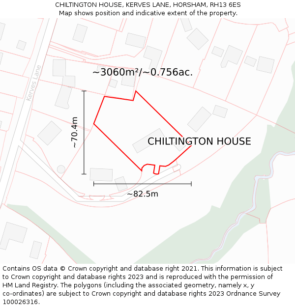CHILTINGTON HOUSE, KERVES LANE, HORSHAM, RH13 6ES: Plot and title map