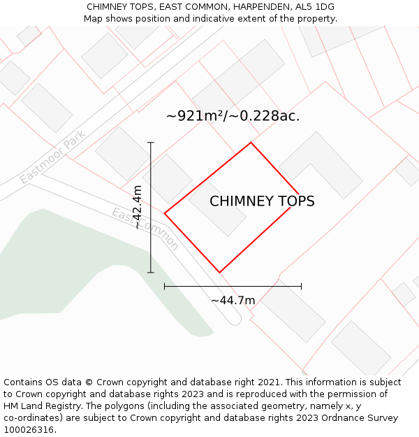CHIMNEY TOPS, EAST COMMON, HARPENDEN, AL5 1DG: Plot and title map