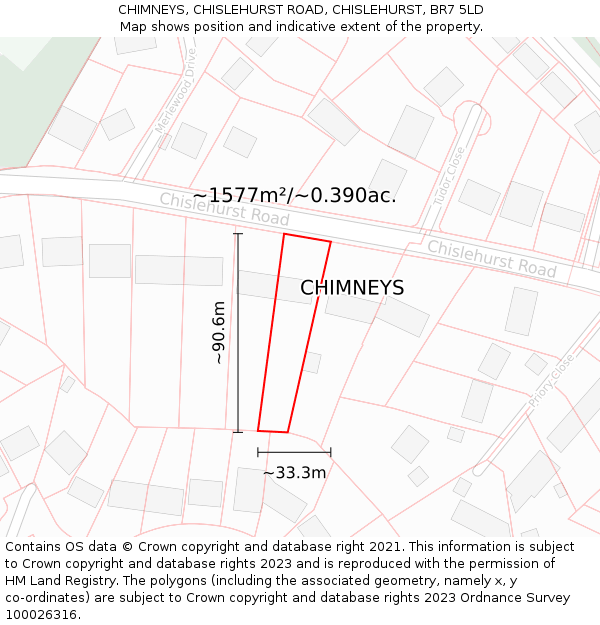 CHIMNEYS, CHISLEHURST ROAD, CHISLEHURST, BR7 5LD: Plot and title map
