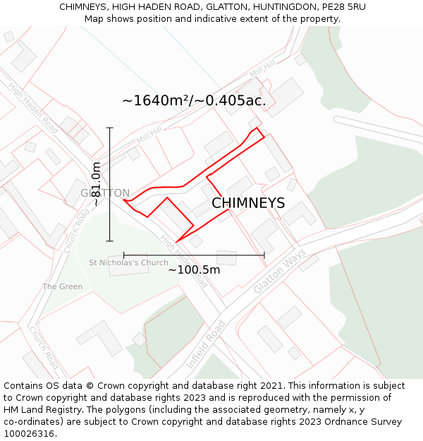 CHIMNEYS, HIGH HADEN ROAD, GLATTON, HUNTINGDON, PE28 5RU: Plot and title map