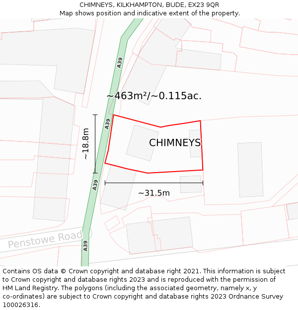 CHIMNEYS, KILKHAMPTON, BUDE, EX23 9QR: Plot and title map