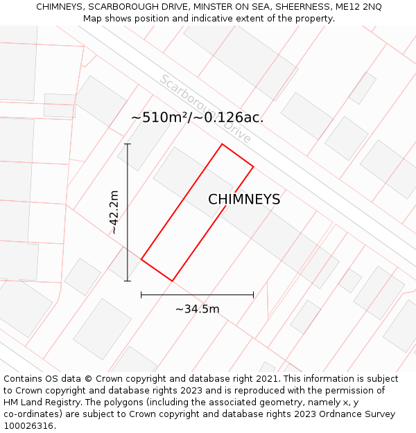 CHIMNEYS, SCARBOROUGH DRIVE, MINSTER ON SEA, SHEERNESS, ME12 2NQ: Plot and title map