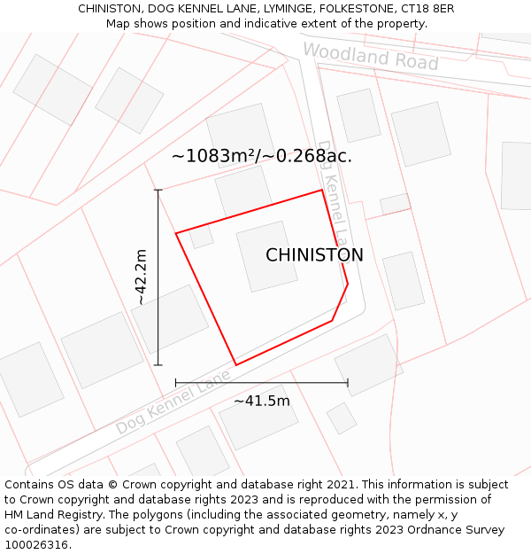 CHINISTON, DOG KENNEL LANE, LYMINGE, FOLKESTONE, CT18 8ER: Plot and title map