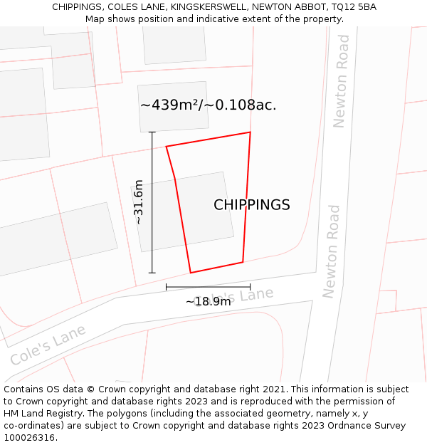 CHIPPINGS, COLES LANE, KINGSKERSWELL, NEWTON ABBOT, TQ12 5BA: Plot and title map