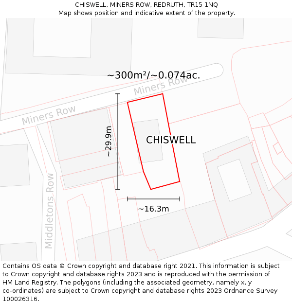 CHISWELL, MINERS ROW, REDRUTH, TR15 1NQ: Plot and title map