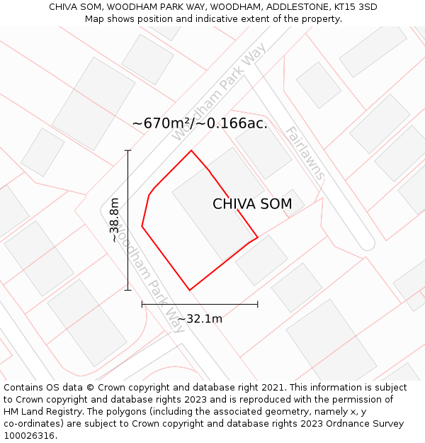 CHIVA SOM, WOODHAM PARK WAY, WOODHAM, ADDLESTONE, KT15 3SD: Plot and title map
