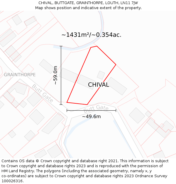 CHIVAL, BUTTGATE, GRAINTHORPE, LOUTH, LN11 7JW: Plot and title map