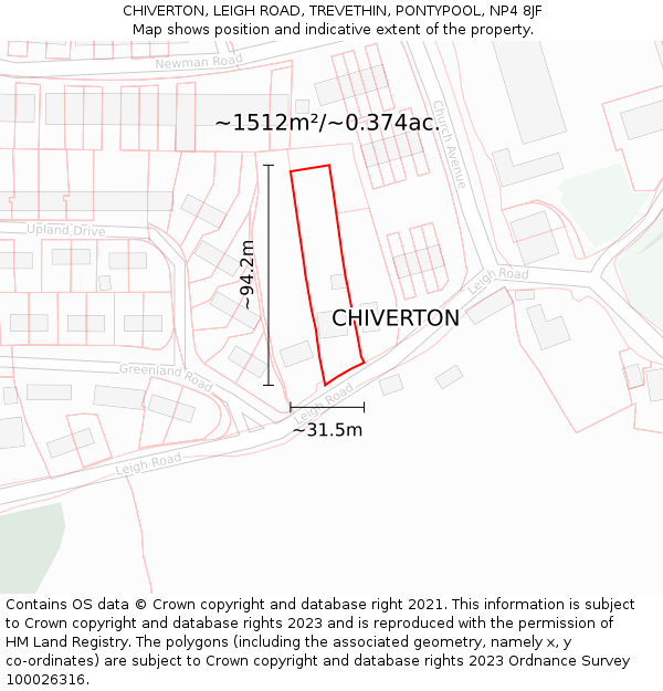 CHIVERTON, LEIGH ROAD, TREVETHIN, PONTYPOOL, NP4 8JF: Plot and title map