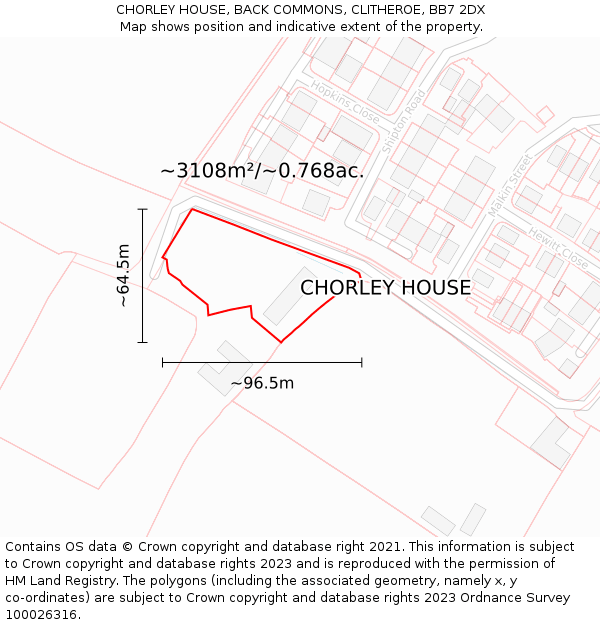 CHORLEY HOUSE, BACK COMMONS, CLITHEROE, BB7 2DX: Plot and title map