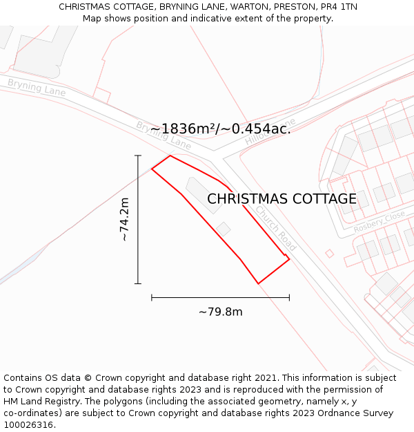 CHRISTMAS COTTAGE, BRYNING LANE, WARTON, PRESTON, PR4 1TN: Plot and title map