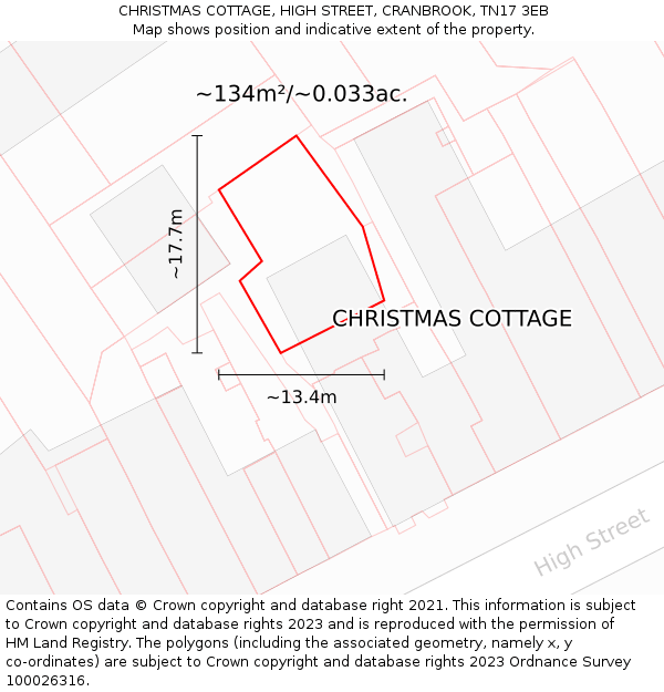 CHRISTMAS COTTAGE, HIGH STREET, CRANBROOK, TN17 3EB: Plot and title map