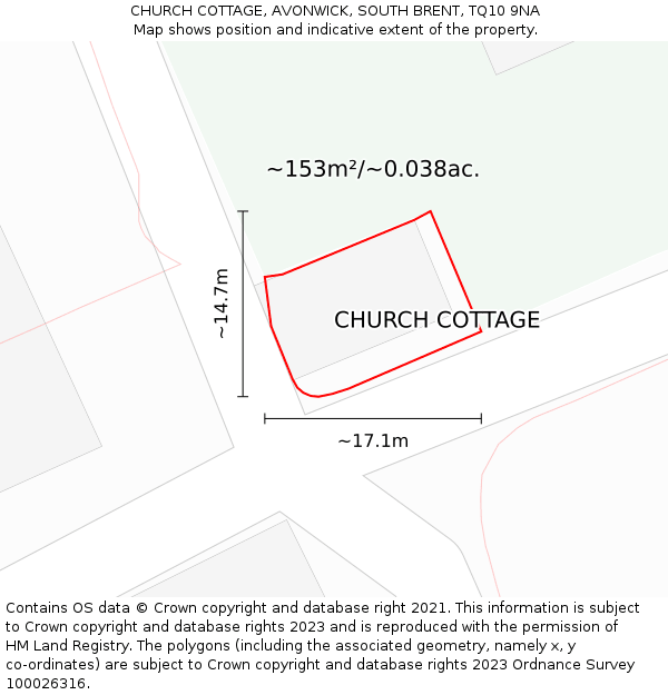 CHURCH COTTAGE, AVONWICK, SOUTH BRENT, TQ10 9NA: Plot and title map